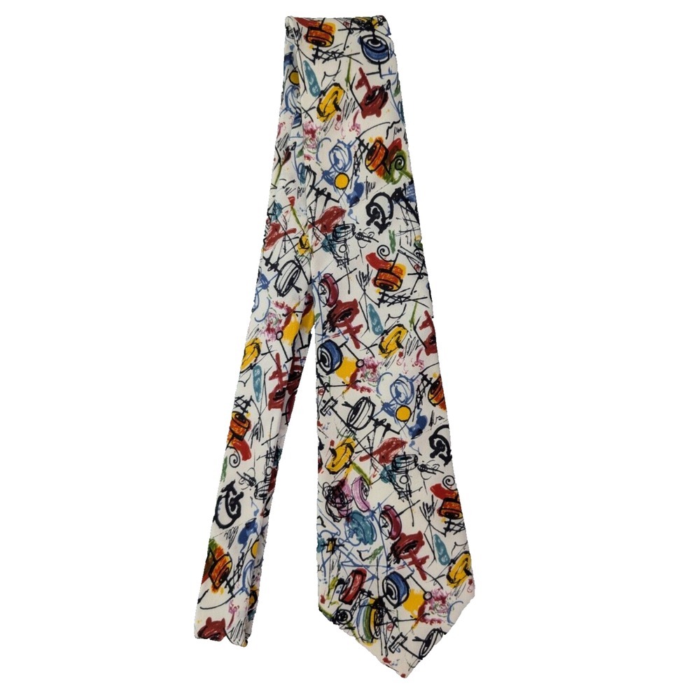 Missoni Cravatte NeckTie Abstract Art  Silk Multicolor Hand-Drawn Sketch Pattern